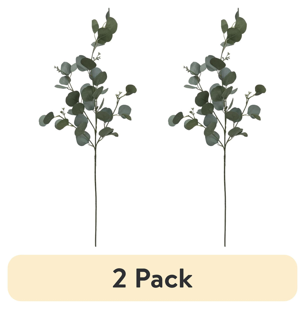(2 pack) Mainstays Artificial Green Round Leaf Eucalyptus Stem, 34in Tall Floral Picks